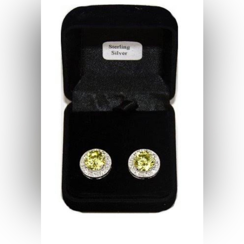 Sterling Silver Peridot and CZ Stud Earrings